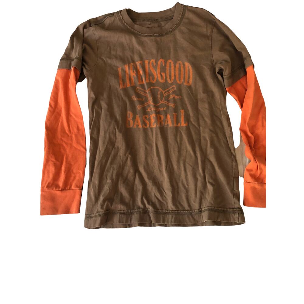 Life Is Good Brown Orange Baseball Shirt size 5-6